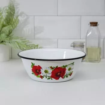 Миска эмалированная, 2 л, деколь МИКС, цвет белый