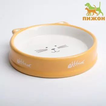 Миска керамическая «Голова кота» 200 мл - 15153.5 cм, белая/жёлтая