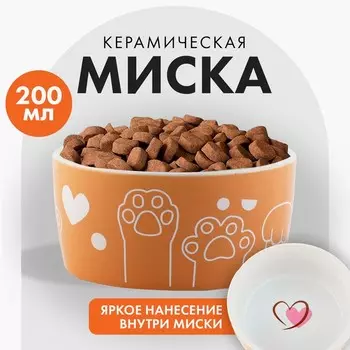 Миска керамическая «Лапки», 200 мл, для кошек и собак