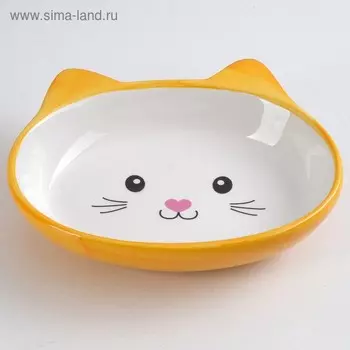 Миска керамическая «Кошачья мордочка» 200 мл - 14123.5 см, жёлтая/белая