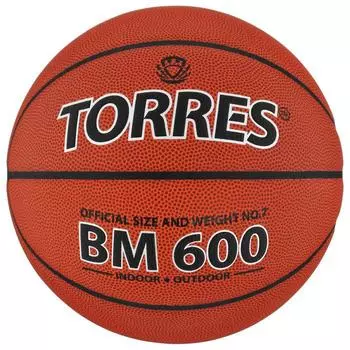Баскетбольный мяч TORRES BM600, B10027, клееный, 8 панелей, р. 7, PU, бутиловая камера