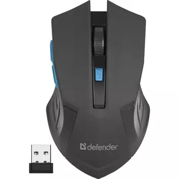 Мышь Defender Accura MM-275, беспроводная, оптическая, 1600 dpi, 1AAA, 6 кнопок, USB,синяя