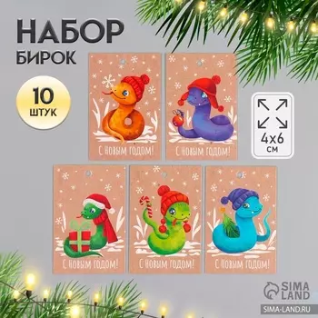 Набор бирок для подарков, цветов «Змейки», картон крафт, 10 шт. (5 видов), 46 см