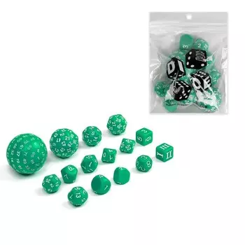 Кости игральные, дайсы, D&D (Dungeons and Dragons, ДнД), 15 шт., зеленые