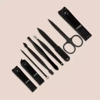 Набор маникюрный BLACK, 9 предметов, в футляре, чёрный