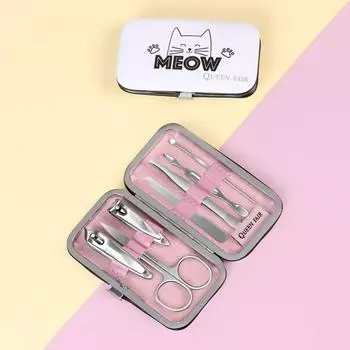 Набор маникюрный Meow, 7 предметов, белый