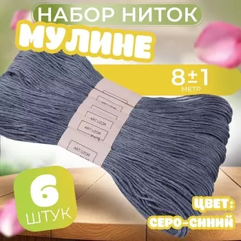 Нитки мулине №161, 8±1 м, набор 6 шт., серо-синий