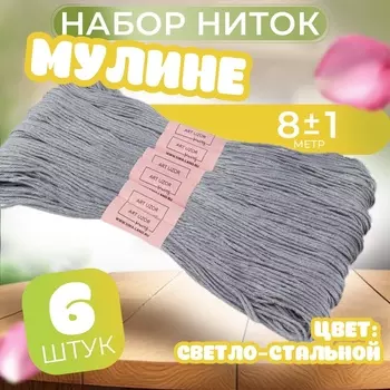 Нитки мулине №318, 8±1 м, набор 6 шт., серый
