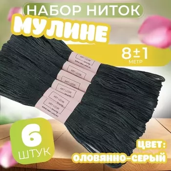 Нитки мулине №3799, 8±1 м, набор 6 шт., серый