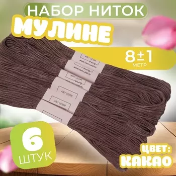 Нитки мулине №3860, 8±1 м, набор 6 шт., коричневый