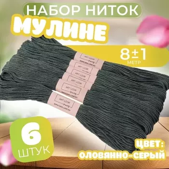 Нитки мулине №413, 8±1 м, набор 6 шт., серый