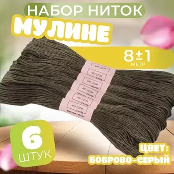 Нитки мулине №645, 8±1 м, набор 6 шт., зелёно-серые