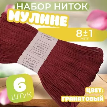 Набор ниток мулине №816, 8±1 м, 6 шт., ярко-красный