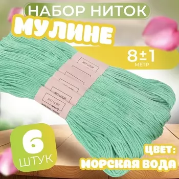 Нитки мулине №959, 8±1 м, набор 6 шт., бирюзовый