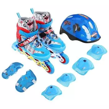 Набор: роликовые коньки раздвижные Hot Wheels, колёса световые, защита, р. S (30-33)