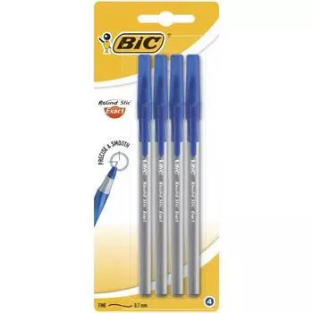 Набор ручек шариковых 4 шт., BIC Round Stic Exact, резиновый упор, 0.7 мм, синие чернила, блистер