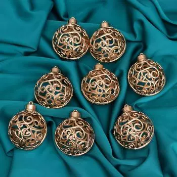 Ёлочные игрушки «Морозец», шары новогодние, d=6 см, 8 шт., золотистые