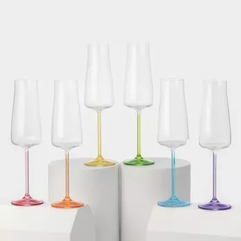 Бокалы для шампанского RAINBOW FRESH, 210 мл, стекло, декор, набор 6 шт., стекло, прозрачные