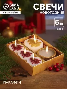 Набор свечей «Ёлочки и свеча в подсвечнике», 5 шт., 12104 см