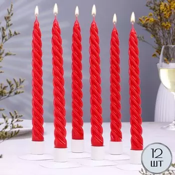 Свеча витая, 2,3х 24,5 см, 12 штук, красный