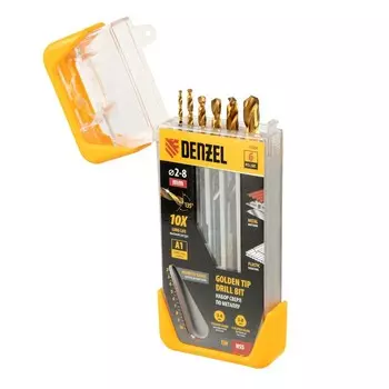 Набор сверл по металлу DENZEL 72300, 2-8 мм, HSS-Tin, Golden Tip, 6 шт