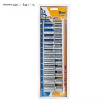 Набор торцевых головок KRAFT KT700317, высоких, 3/8", 6-гр., 6-19 мм, 13 предметов