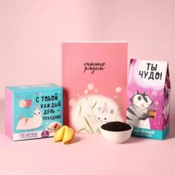 Набор «Ты чудо», чай чёрный со вкусом лесных ягод 50 г., печенье с предсказанием 48 г., ежедневник