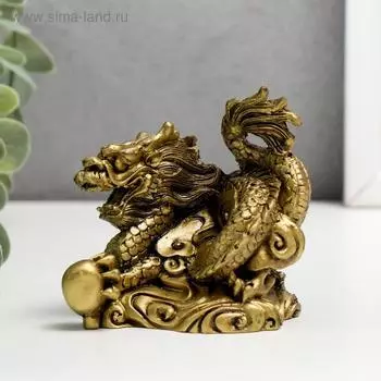Нэцкэ фигурка «Дракон с шаром», полистоун, под бронзу, 7.874.5 см