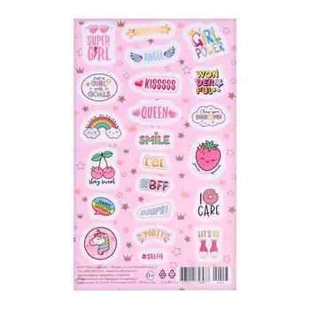 Наклейки "Girl" розовый фон, звезды, надписи, 10х16см