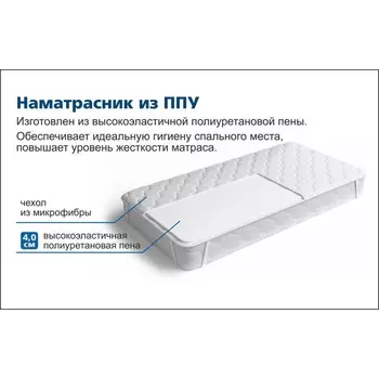 Наматрасник «ППУ», размер 80х195 см, высота 4 см, чехол микрофибра