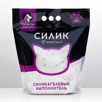 Наполнитель силикагелевый «Пижон Premium Crystal», колотый, 4 л