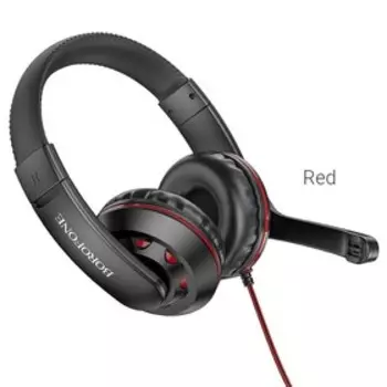 Наушники Borofone BO102, игровые, полноразмерные, микрофон, 3.5 мм, 1.2 м, красные