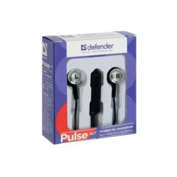 Наушники Defender Pulse 427, вакуумные, проводные, 1.2 м, Jack 3.5 мм, микрофон, 105дБ, 32 Ом, черные