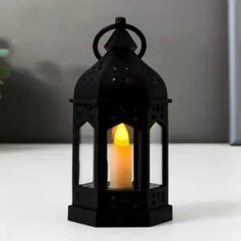 Ночник "Фонарь со свечей" LED от батареек 3хLR44 черный 6,3х5,5х11,5 см RISALUX