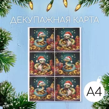 Декупажная карта «Новогодняя змея и богатство», плотность 45 г/м, формат А4