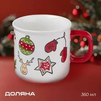 Новогодняя кружка Доляна Sweet Treats, 360 мл, 12.89.59 см, керамика, белая