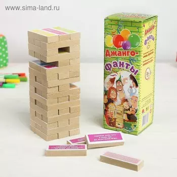 Падающая башня дженга, настольная игра «Фанты», с заданиями, 54 бруска, 18.56.5 см