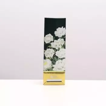 Пакет бумажный фасовочный, двухслойный, "Пионы", золото, 8 х 5 х 24 см