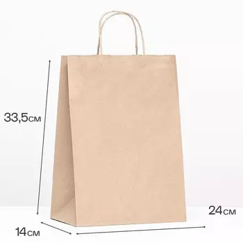 Пакет бумажный крафт 90 г/м, круглая ручка 24 х 14 х 33,5 см
