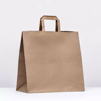 Пакет бумажный крафт, плоская ручка321832 см, 90 г/м