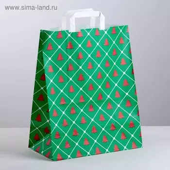 Пакет крафт "Елочка", 39 х 32 х 17 см, с плоскими ручками