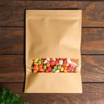 Пакет Zip - lock Крафт с прямоугольным окном, плоский, 1830 см