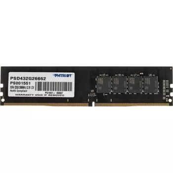 Память DDR4 32GB 2666MHz Patriot PSD432G26662 Signature RTL PC4-21300 CL19 DIMM 288-pin 1.2 102936
