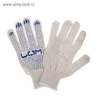 Перчатки, х/б, вязка 7 класс, 3 нити, размер 10, с ПВХ точками, белые