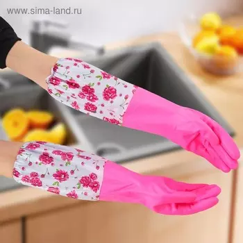 Перчатки хозяйственные с утеплителем, размер L, ПВХ, длинные манжеты, 100 гр, цвет МИКС