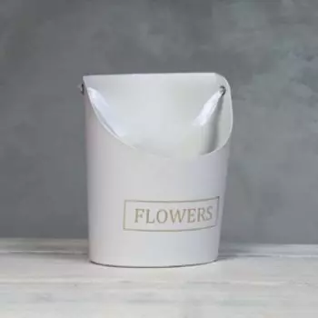 Переноска для цветов, ваза Овал с тиснением flowers, белый 12,5 х 13,5 х 18 см