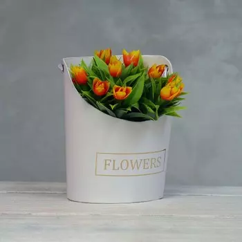 Переноска для цветов, ваза Овал с тиснением flowers, белый 12,5 х 13,5 х 18 см