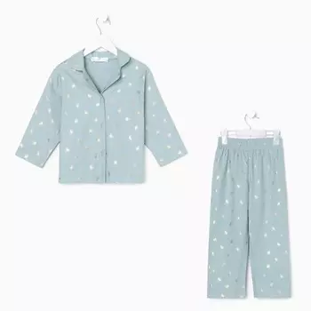 Пижама детская из фланели (рубашка, брюки) KAFTAN, «Одуванчики», рост 98-104 см, мятная