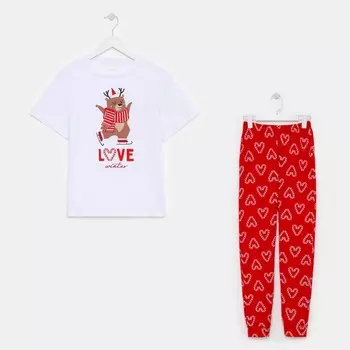 Пижама новогодняя женская (футболка и брюки) KAFTAN "Love", цвет белый/красный, размер 44-46