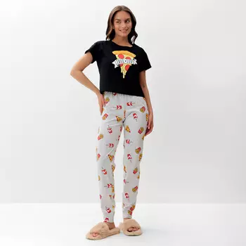 Пижама женская (футболка, брюки) KAFTAN Pizza, размер 44-46, чёрная